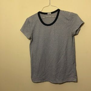 Small white shirt with navy blue stripes